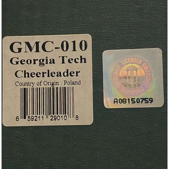 Glasscots Christmas Ornament Georgia Tech GT Cheerleader Figurine Glass - MIB - Picture 5 of 9